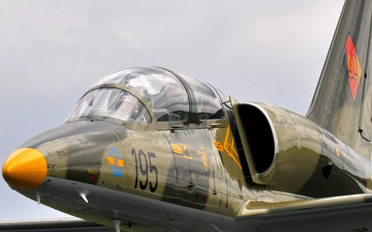 L-39 Albatros fighter jet flight over the Florida Gulf Coast near Tampa